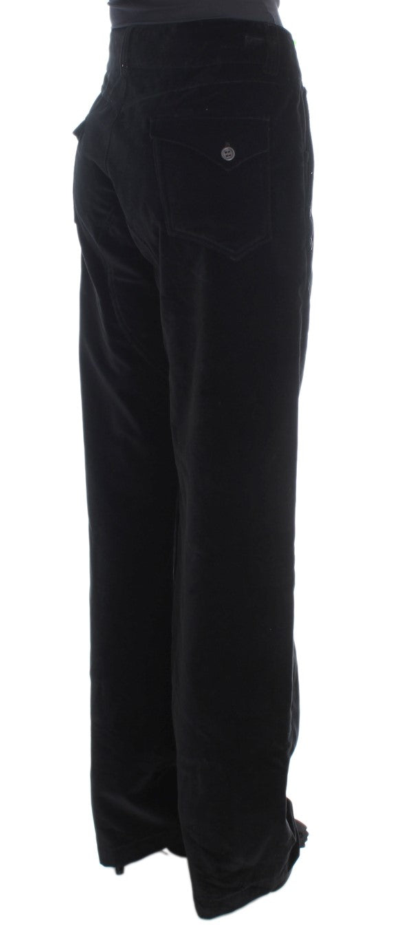 Ermanno Scervino Black Velvet Cotton Straight Legs Women's Pants