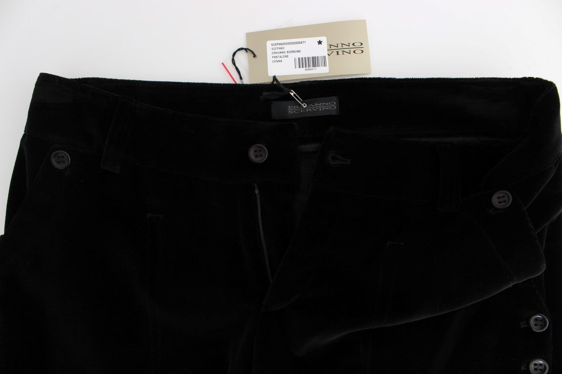 Ermanno Scervino Black Velvet Cotton Straight Legs Women's Pants