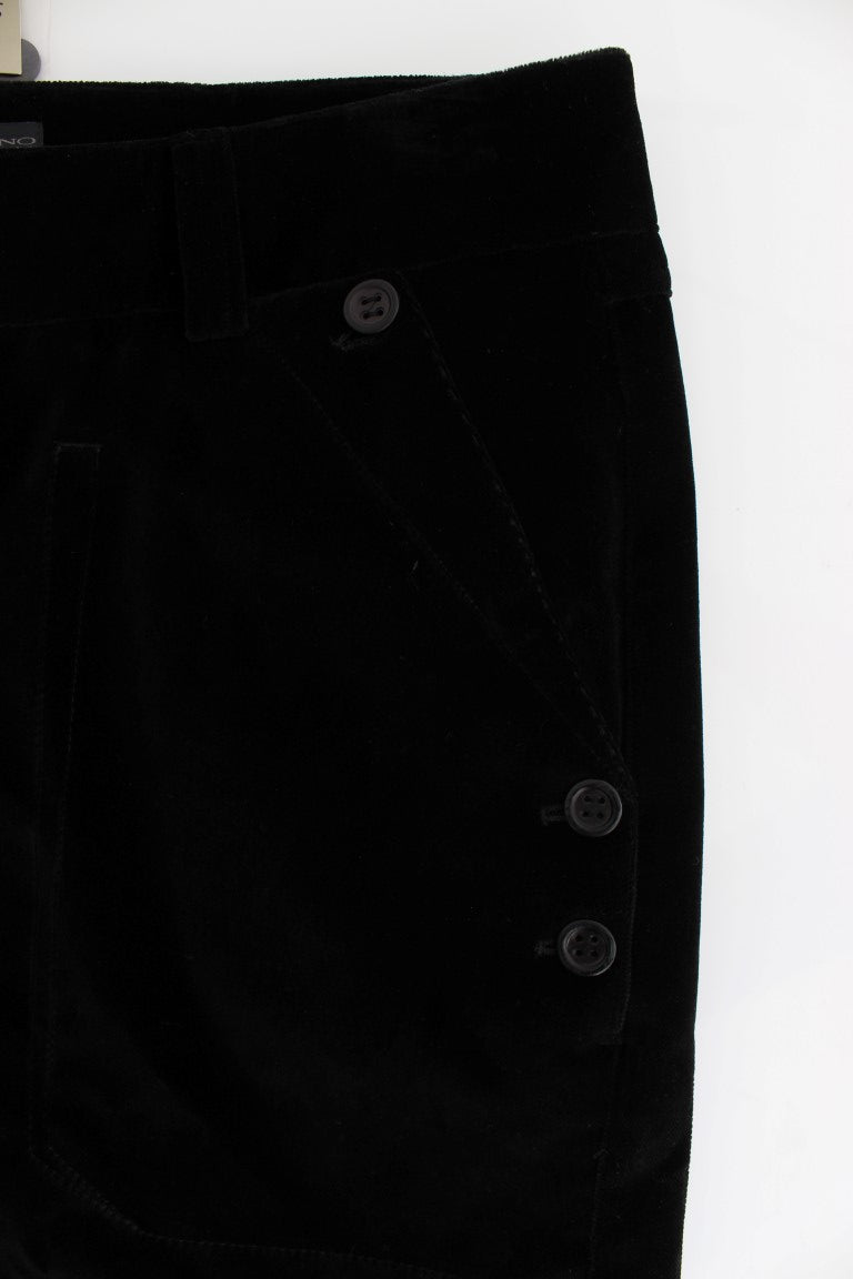 Ermanno Scervino Black Velvet Cotton Straight Legs Women's Pants