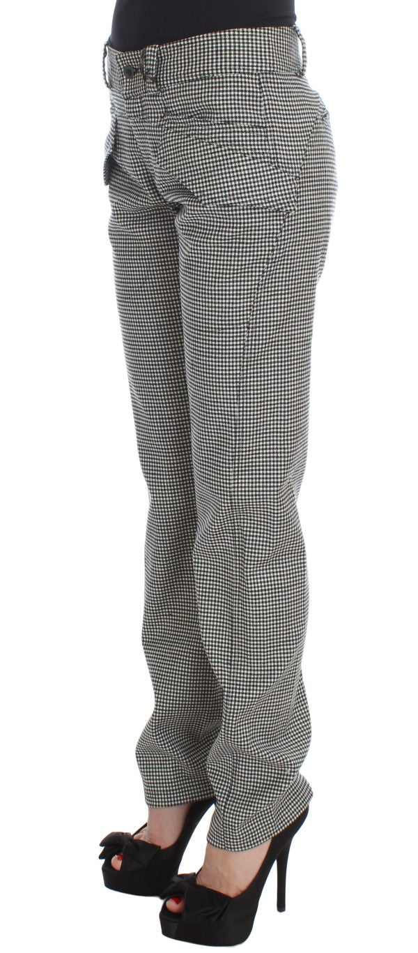 Ermanno Scervino Black White Checkered Cotton Casual Women's Pants
