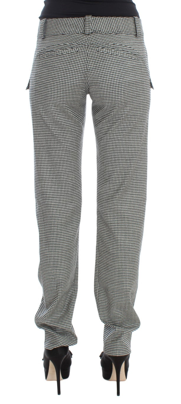 Ermanno Scervino Black White Checkered Cotton Casual Women's Pants
