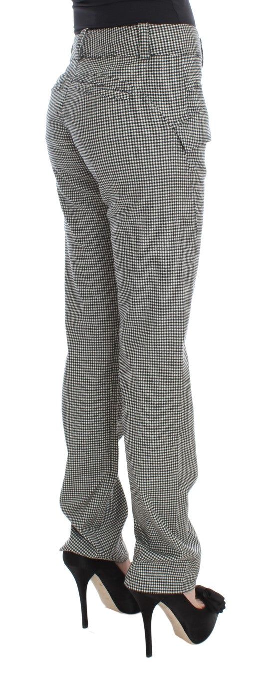 Ermanno Scervino Black White Checkered Cotton Casual Women's Pants