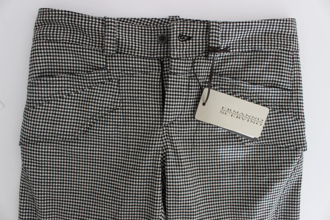 Ermanno Scervino Black White Checkered Cotton Casual Women's Pants