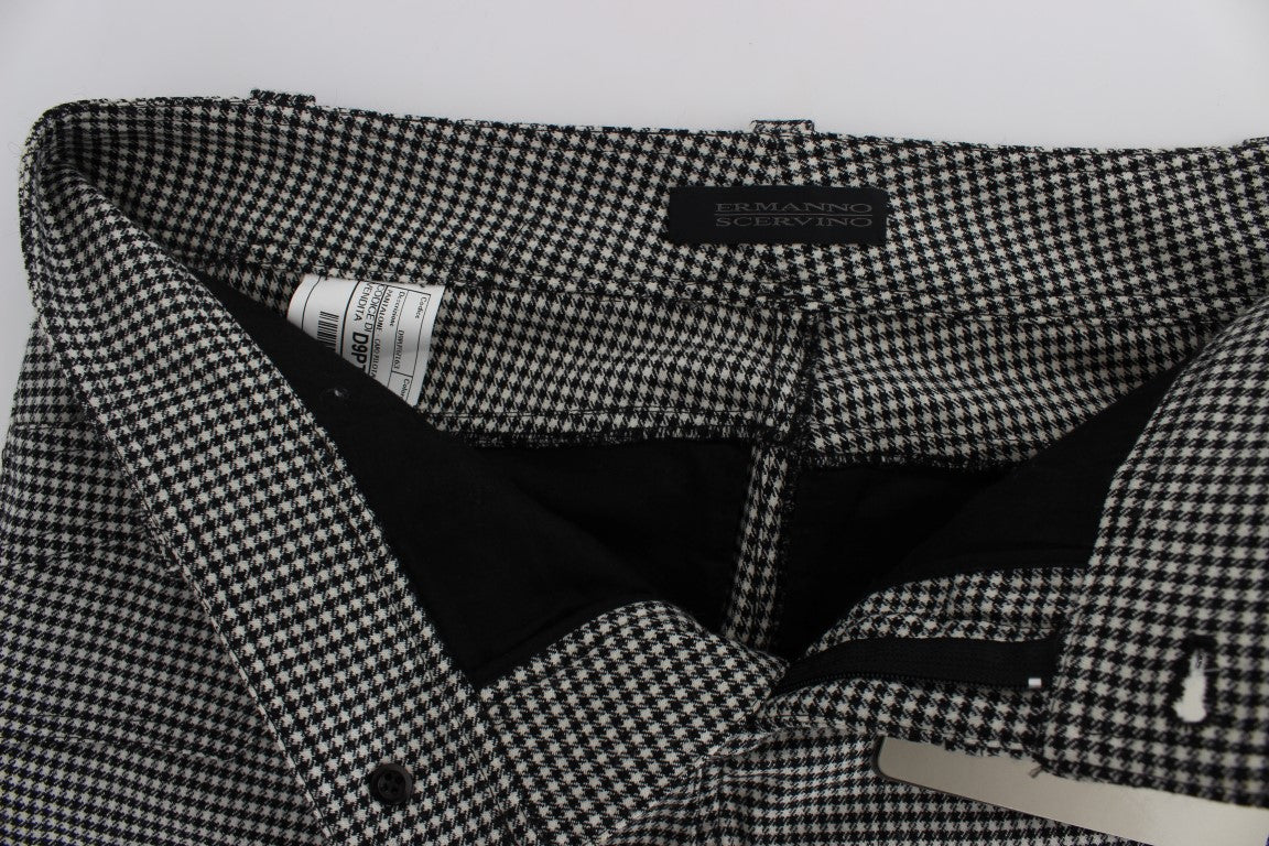 Ermanno Scervino Black White Checkered Cotton Casual Women's Pants