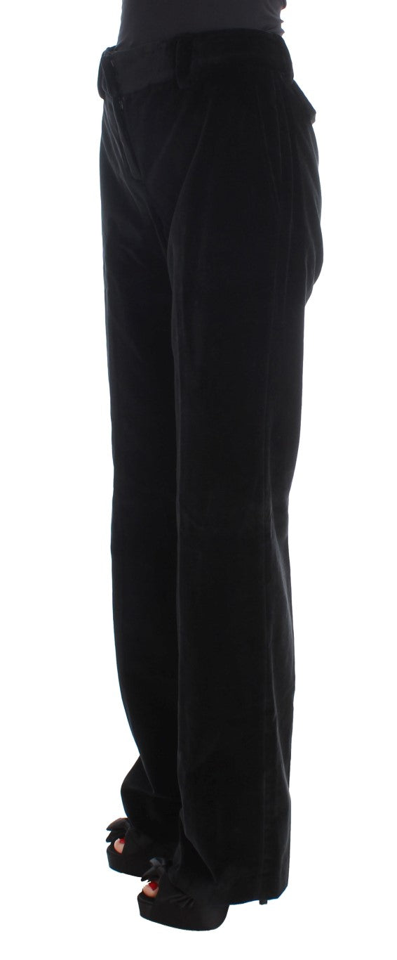 Ermanno Scervino Black Velvet Cotton Straight Legs Women's Pants
