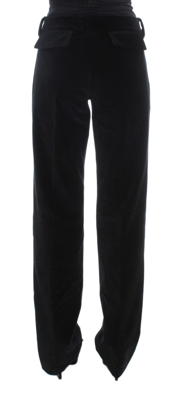Ermanno Scervino Black Velvet Cotton Straight Legs Women's Pants