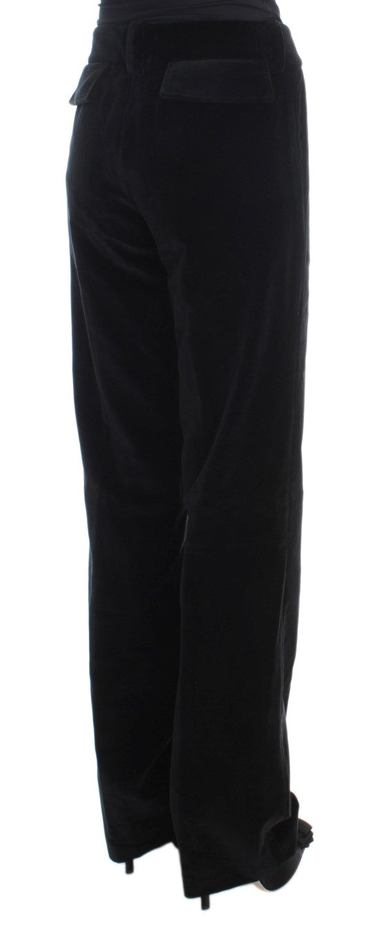Ermanno Scervino Black Velvet Cotton Straight Legs Women's Pants