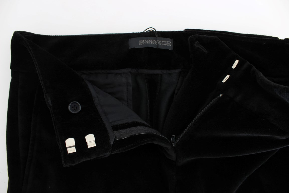 Ermanno Scervino Black Velvet Cotton Straight Legs Women's Pants