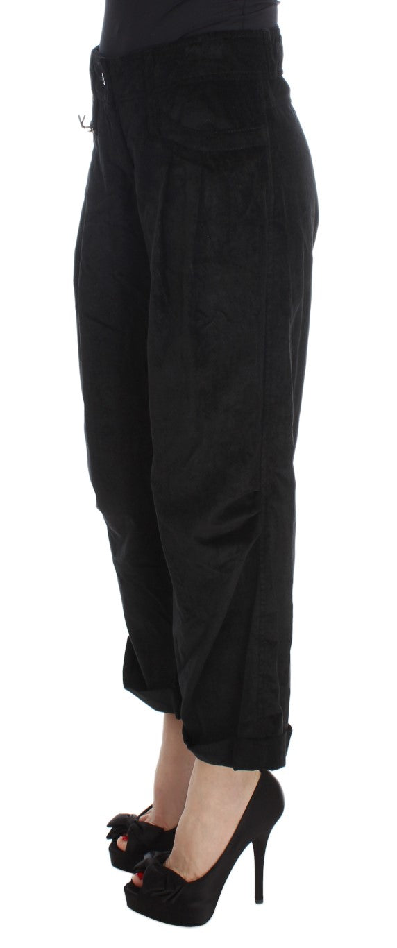 Ermanno Scervino Black Velvet Cotton Capri Bootcut Women's Pants