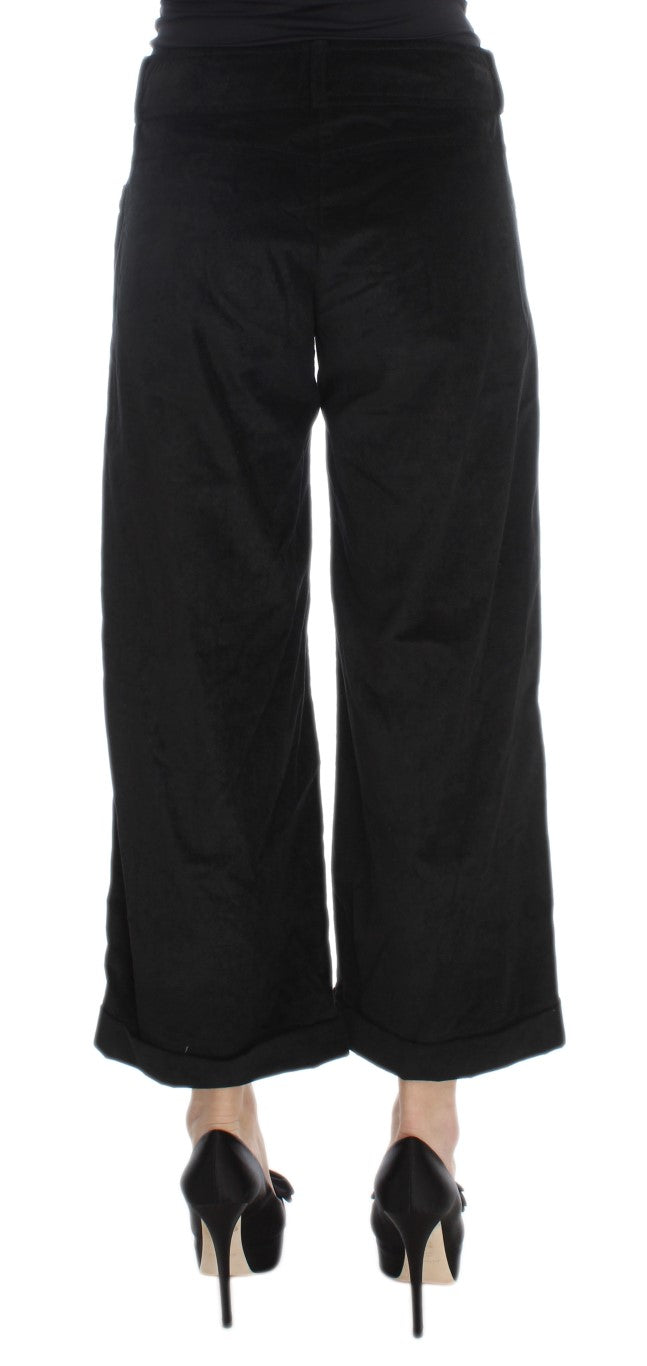 Ermanno Scervino Black Velvet Cotton Capri Bootcut Women's Pants
