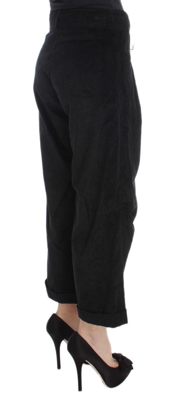 Ermanno Scervino Black Velvet Cotton Capri Bootcut Women's Pants