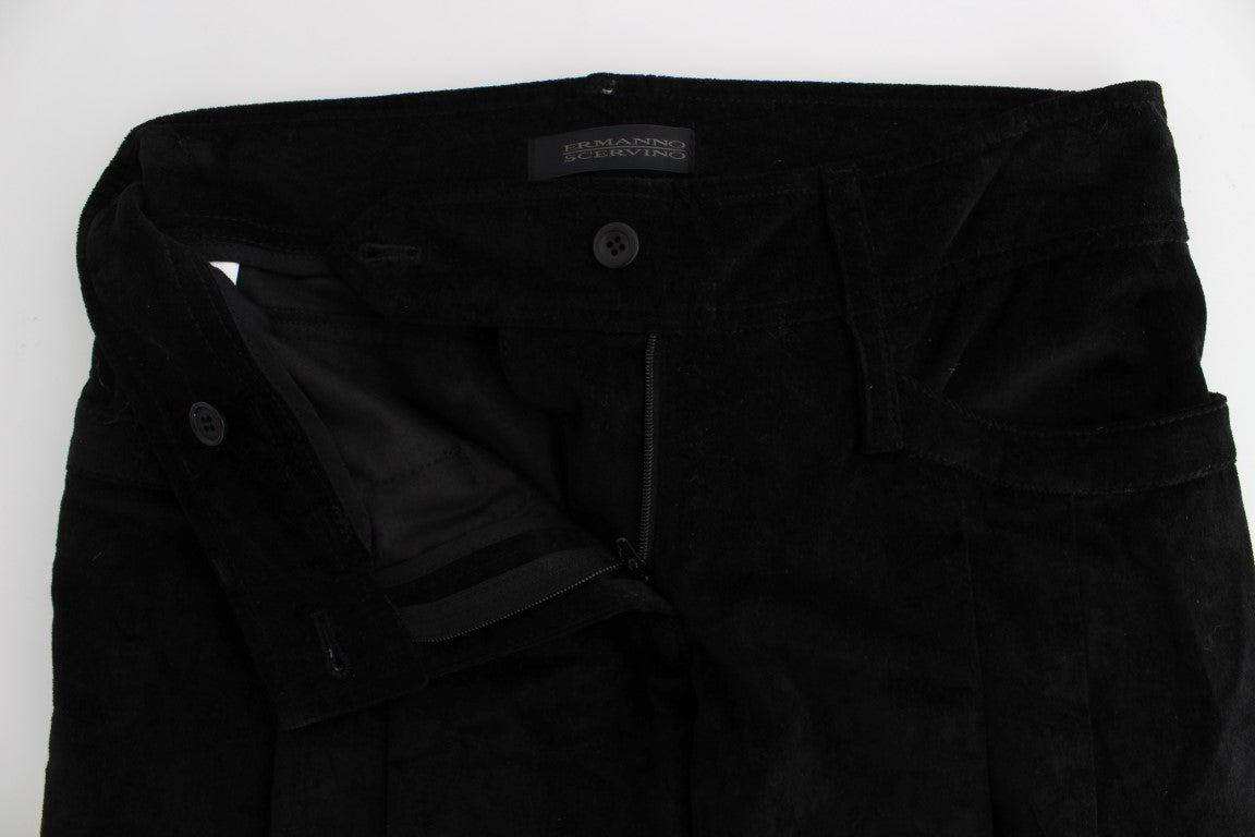 Ermanno Scervino Black Velvet Cotton Capri Bootcut Women's Pants