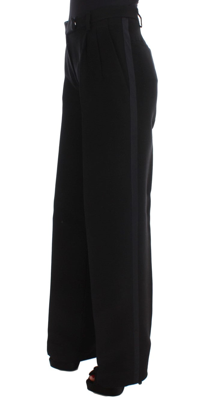 Ermanno Scervino Black Striped Cotton Blend Wide Legs Women's Pants