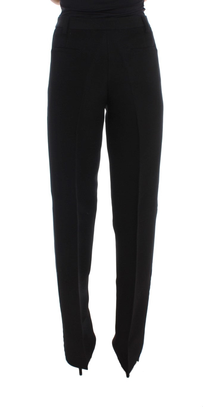 Ermanno Scervino Black Striped Cotton Blend Wide Legs Women's Pants