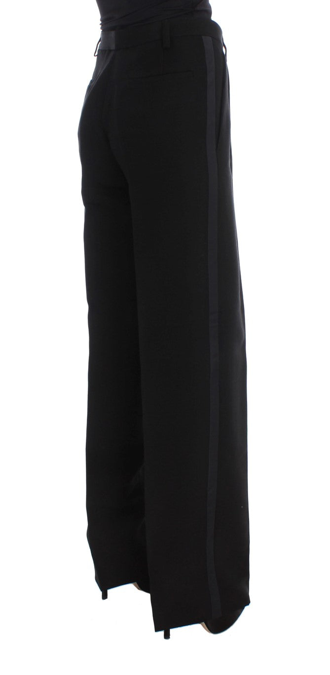 Ermanno Scervino Black Striped Cotton Blend Wide Legs Women's Pants