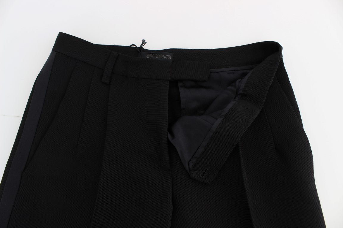 Ermanno Scervino Black Striped Cotton Blend Wide Legs Women's Pants