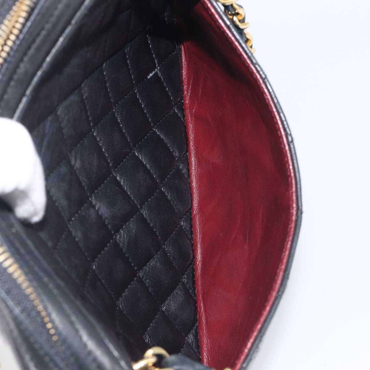 Chanel Vintage Front Pocket Camera Chevron Lambskin Black Leather Handbag (Pre-Owned)