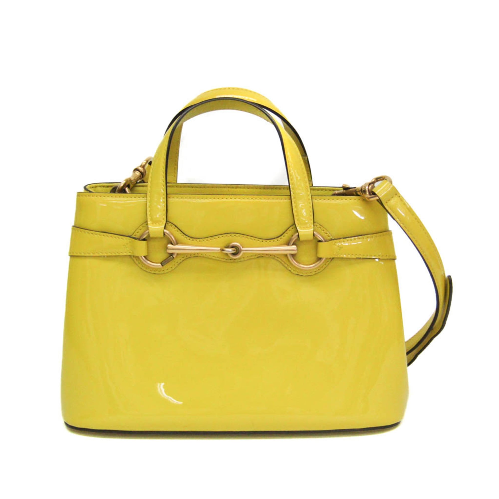 Gucci Bright Bit Convertible Tote Patent Leather Yellow Patent_Leather Handbag (Pre-Owned)