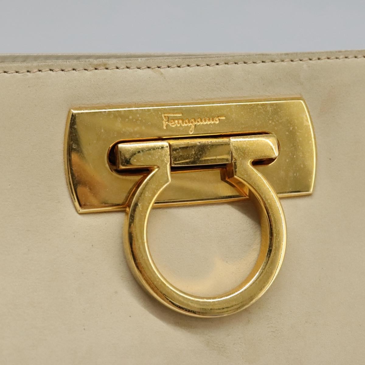 Salvatore Ferragamo Chain Gancini Jacquard With Studded Leather Beige Suede Shoulder Bag Bag (Pre-Owned)