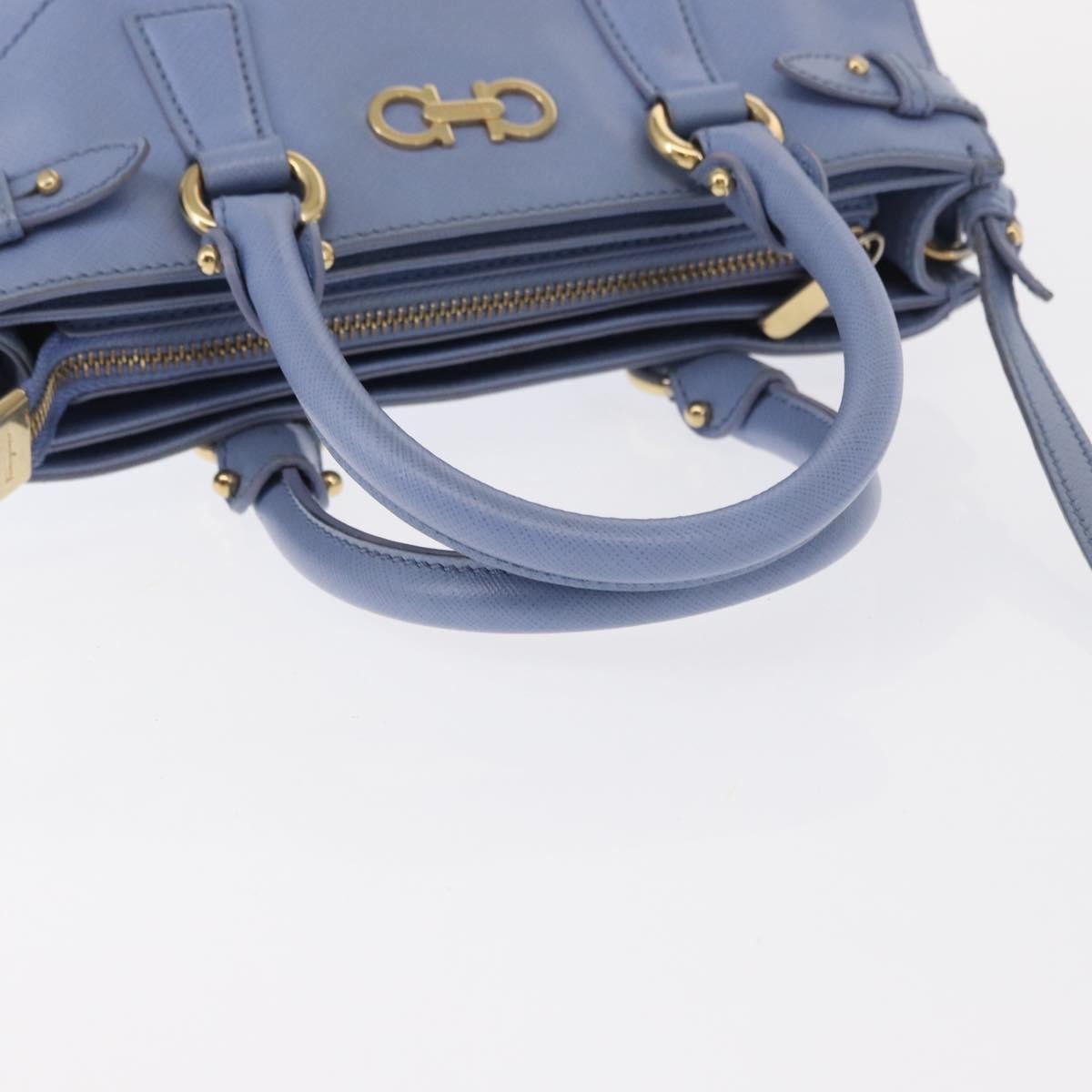 Salvatore Ferragamo Beky Tote Saffiano Leather Blue Leather Handbag (Pre-Owned)