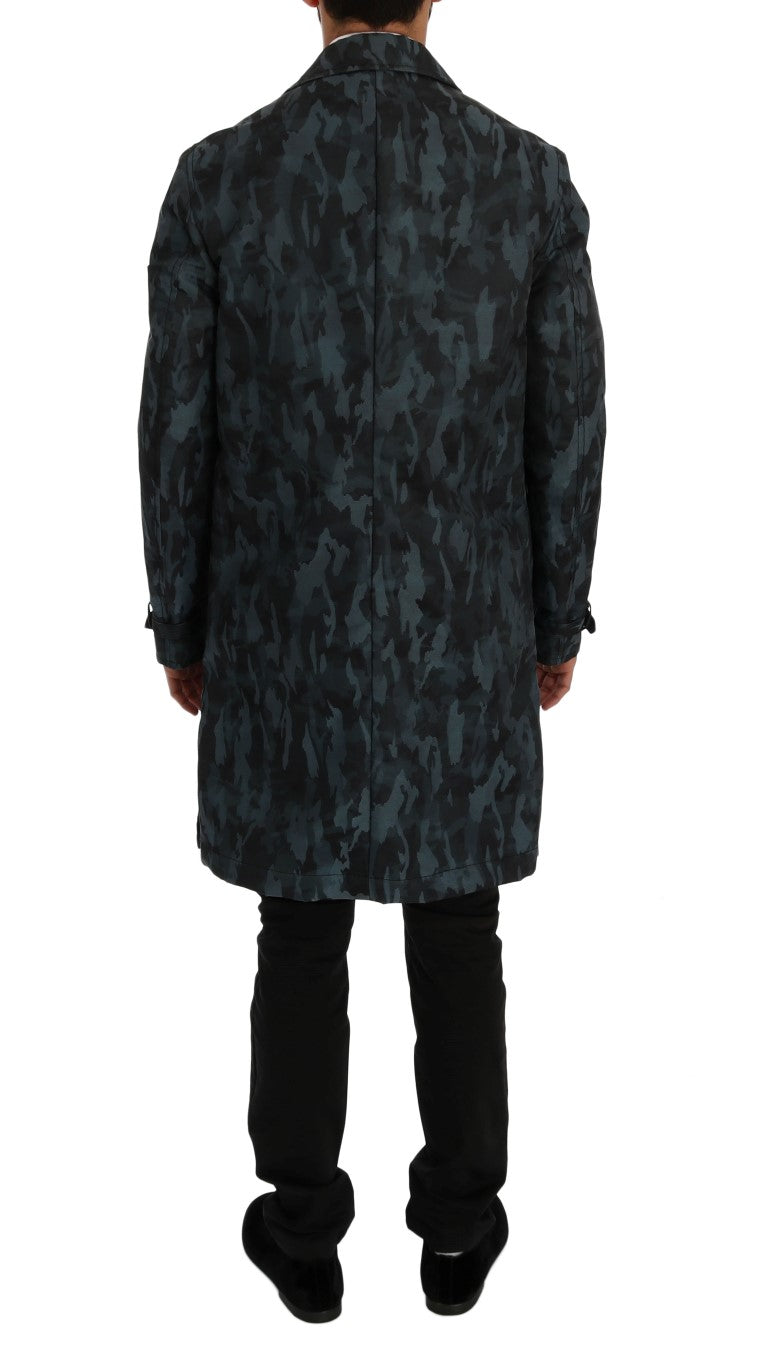 Dolce & Gabbana Blue Camouflage Trench Coat Men's Elegance