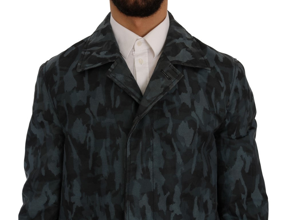 Dolce & Gabbana Blue Camouflage Trench Coat Men's Elegance