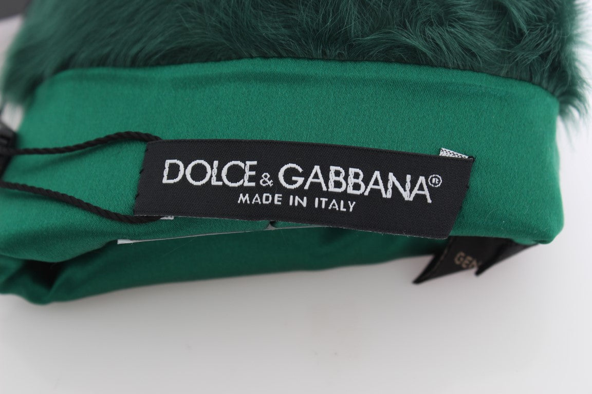 Dolce & Gabbana Green Leather Xiangao Fur Elbow Women's Gloves
