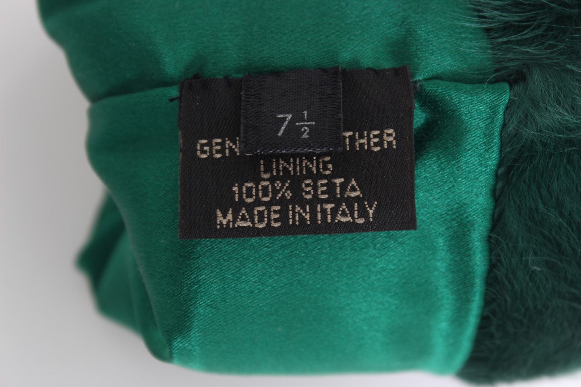 Dolce & Gabbana Green Leather Xiangao Fur Elbow Women's Gloves