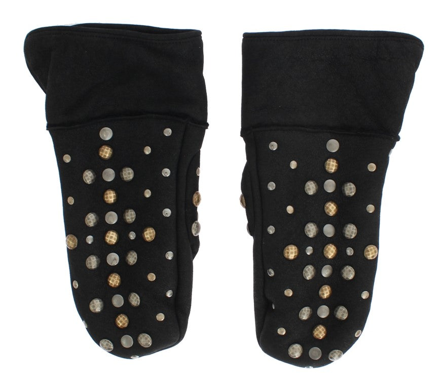 Dolce & Gabbana Gray Wool Shearling Studded Men's Gloves