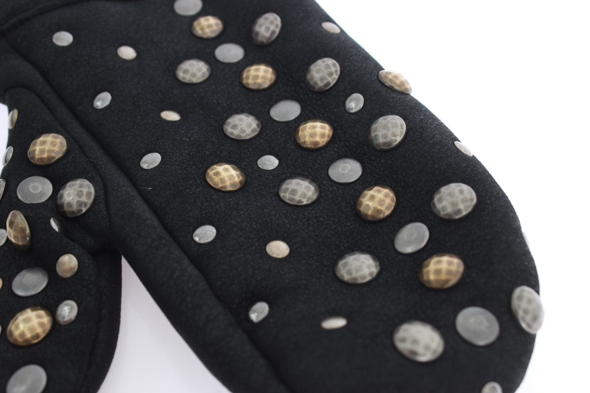 Dolce & Gabbana Gray Wool Shearling Studded Men's Gloves