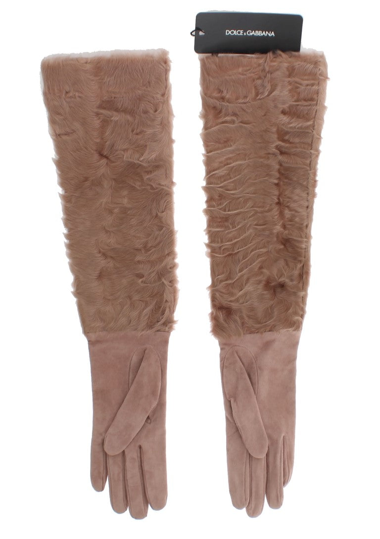 Dolce & Gabbana Beige Suede Xiangao Fur Elbow Women's Gloves