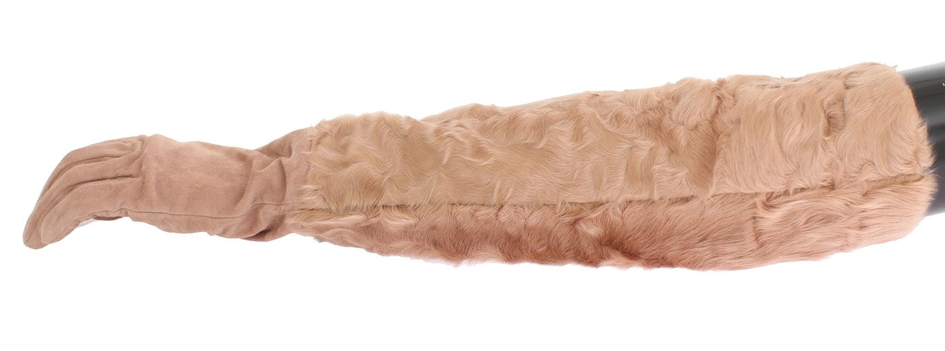 Dolce & Gabbana Beige Suede Xiangao Fur Elbow Women's Gloves