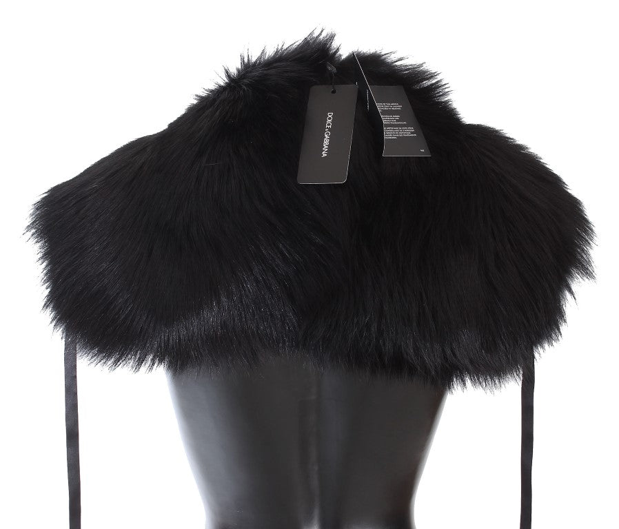 Dolce & Gabbana Black Fox Fur Shoulder Wrap Cover Collar Women's Scarf