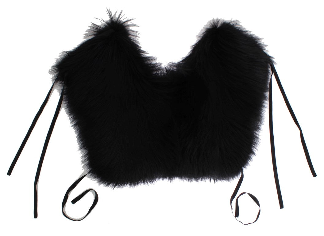 Dolce & Gabbana Black Fox Fur Shoulder Wrap Cover Collar Women's Scarf