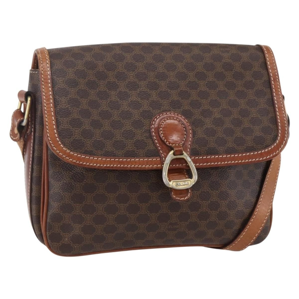 Celine Vintage Macadam Canvas And Leather Brown Canvas Shoulder Bag Bag (Pre-Owned)