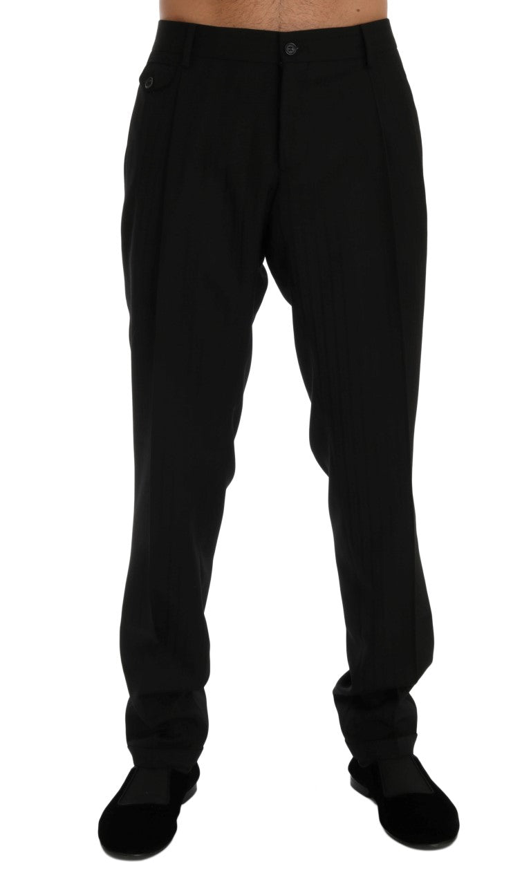 Dolce & Gabbana Black Striped Wool Stretch Men's Pants
