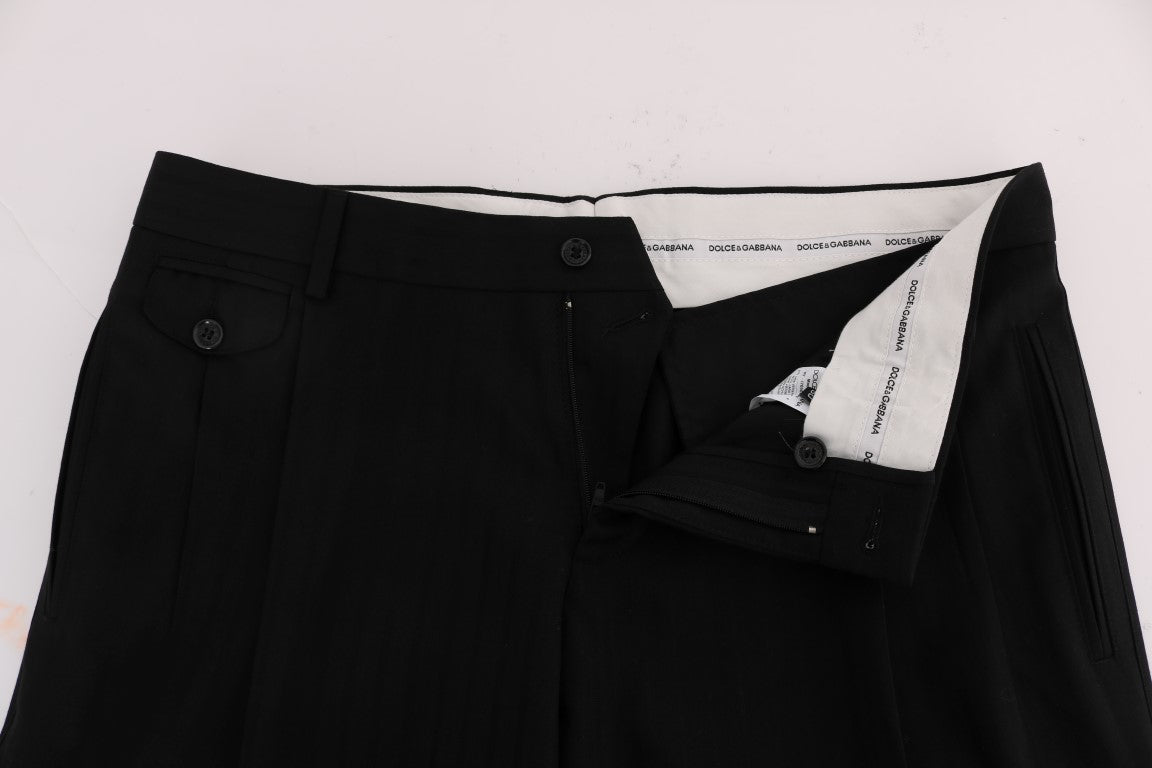 Dolce & Gabbana Black Striped Wool Stretch Men's Pants