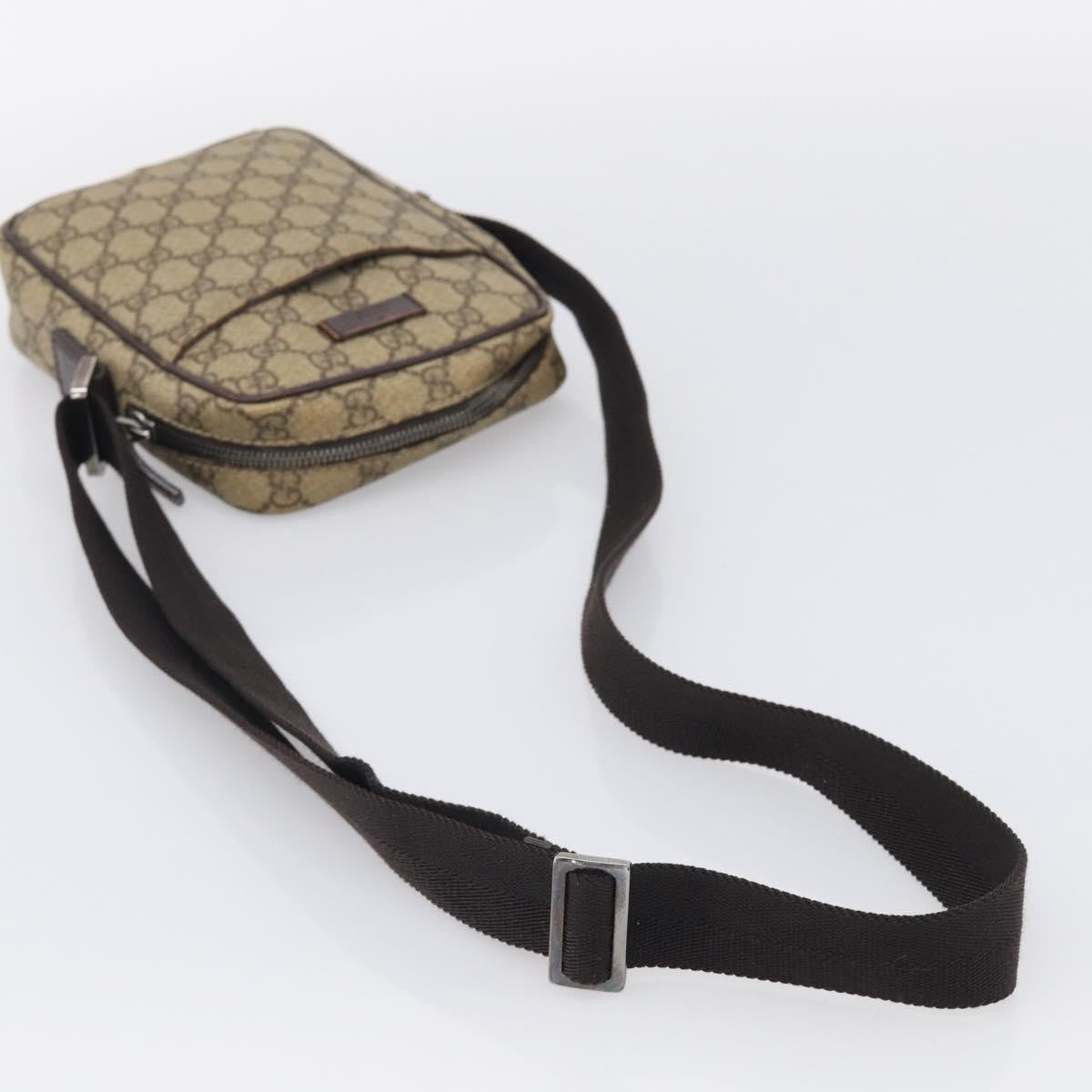 Gucci Vintage Front Pocket Flat Messenger Gg Canvas And Leather Beige Canvas Shoulder Bag Bag (Pre-Owned)