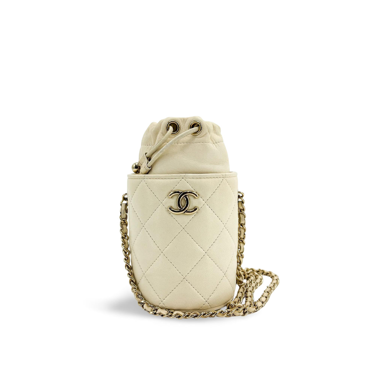 Chanel Drawstring Bucket With Chain Quilted Lambskin Gold Leather Shoulder Bag Bag (Pre-Owned)