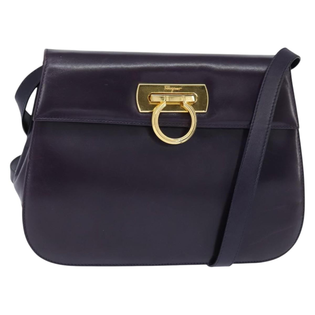 Salvatore Ferragamo Gancini Leather Navy Leather Shoulder Bag Bag (Pre-Owned)