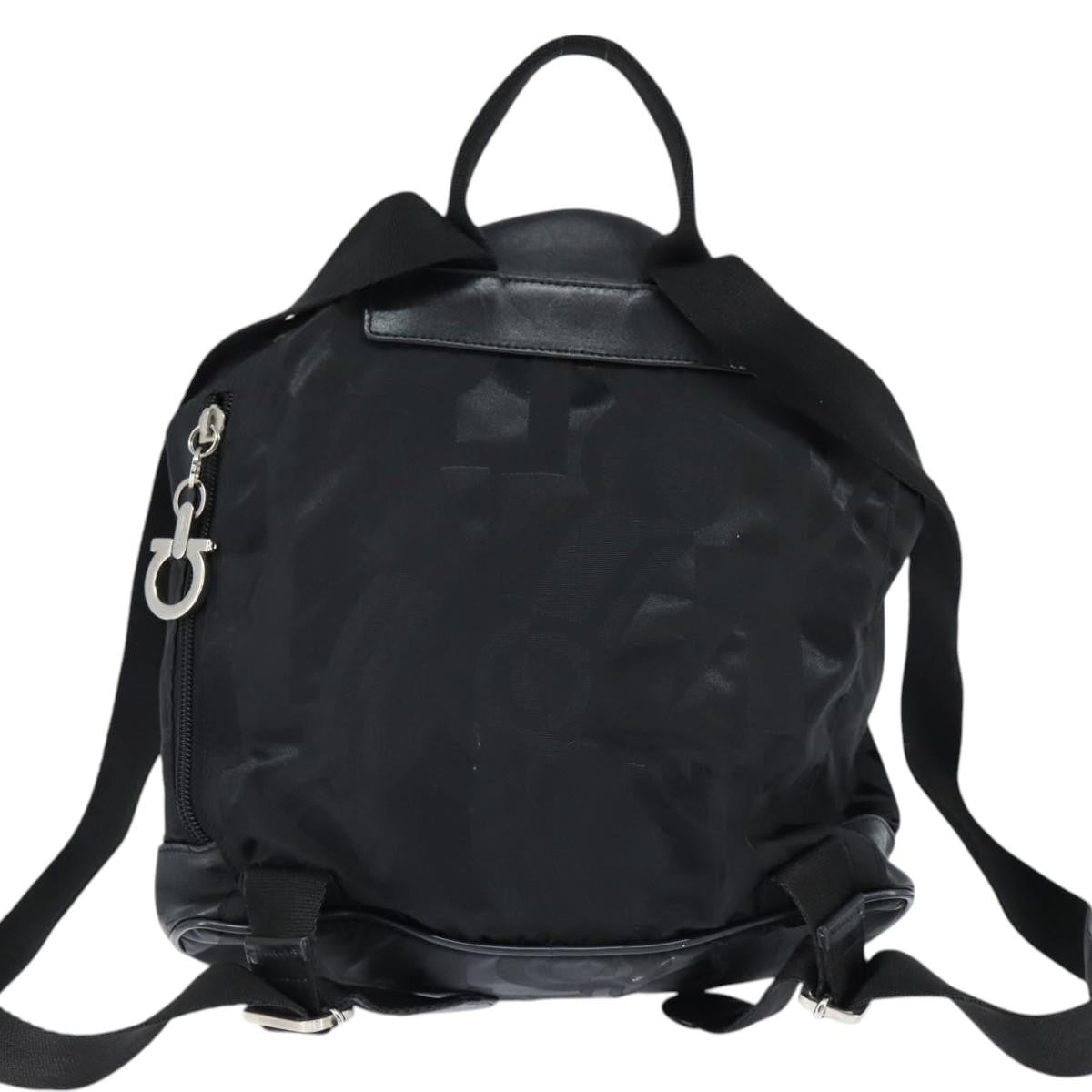 Salvatore Ferragamo Flap Buckle Printed Neoprene Black Nylon Backpack Bag (Pre-Owned)