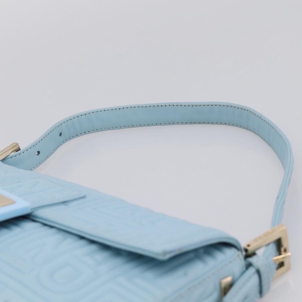 Fendi Mamma Baguette Zucchino Canvas Blue Leather Shoulder Bag Bag (Pre-Owned)