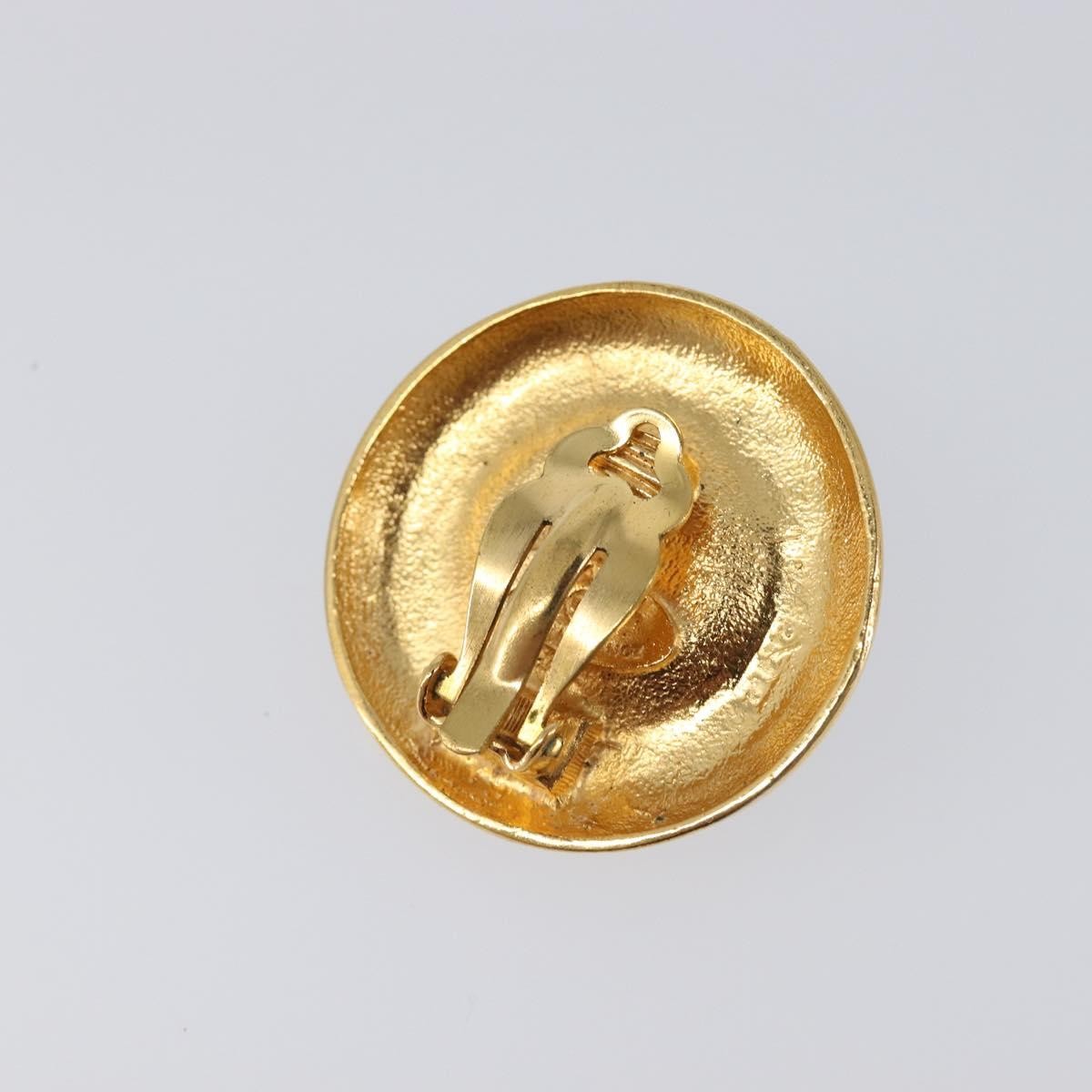 Chanel Vintage Cc Round Clip-On Metal With Gripoix Gold Metal Earrings Jewelry (Pre-Owned)