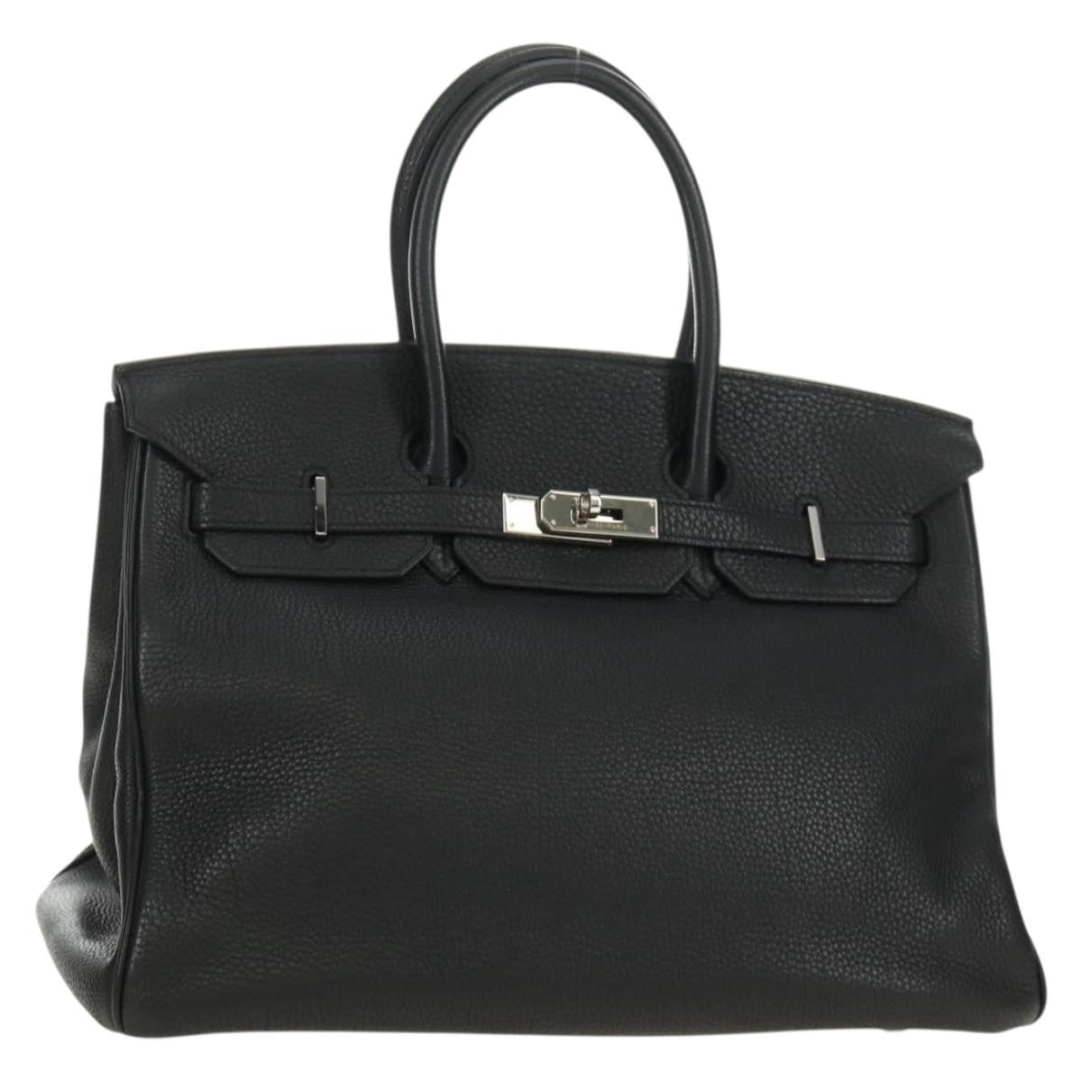 Hermes Birkin Black Clemence With Palladium Hardware Black Leather Handbag (Pre-Owned)