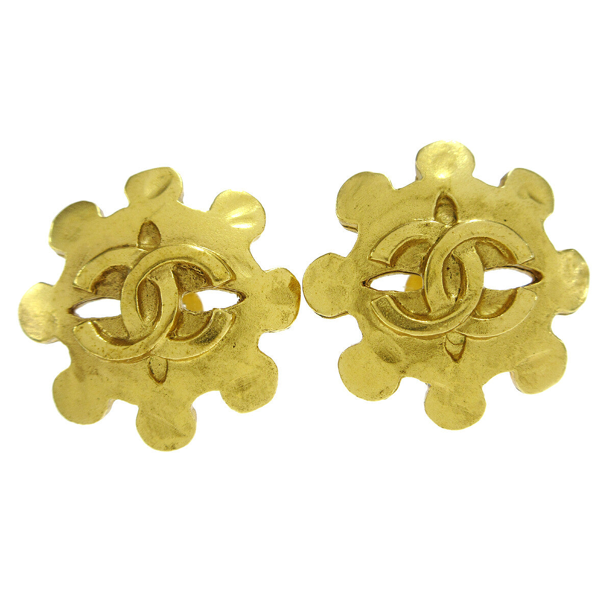 Chanel Vintage Flower Clip-On Metal Gold Gold_Plated Earrings Jewelry (Pre-Owned)