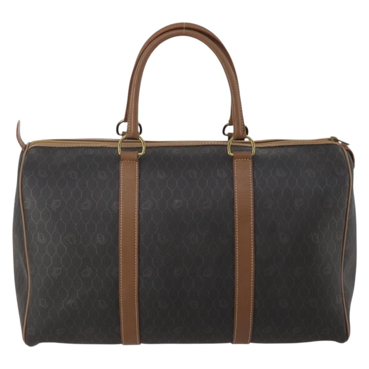 Christian Dior Vintage Honeycomb Boston Canvas And Leather Black Canvas Travel Bag Bag (Pre-Owned)