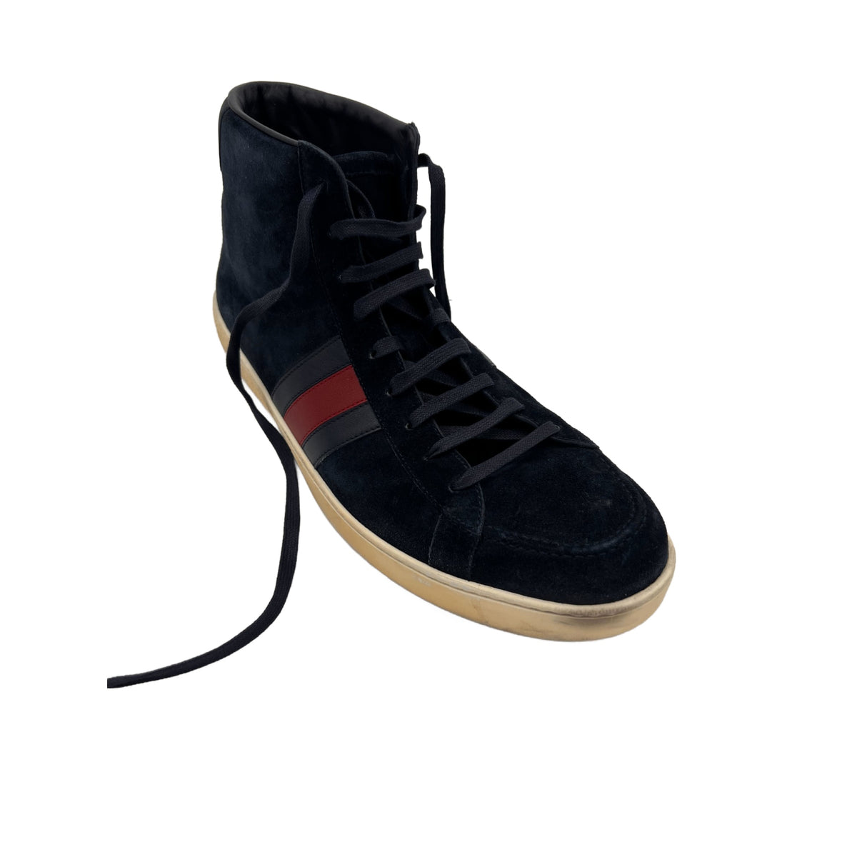 Gucci Men's Navy Blue Suede Web Detail High Top Sneakers (Pre-Owned)