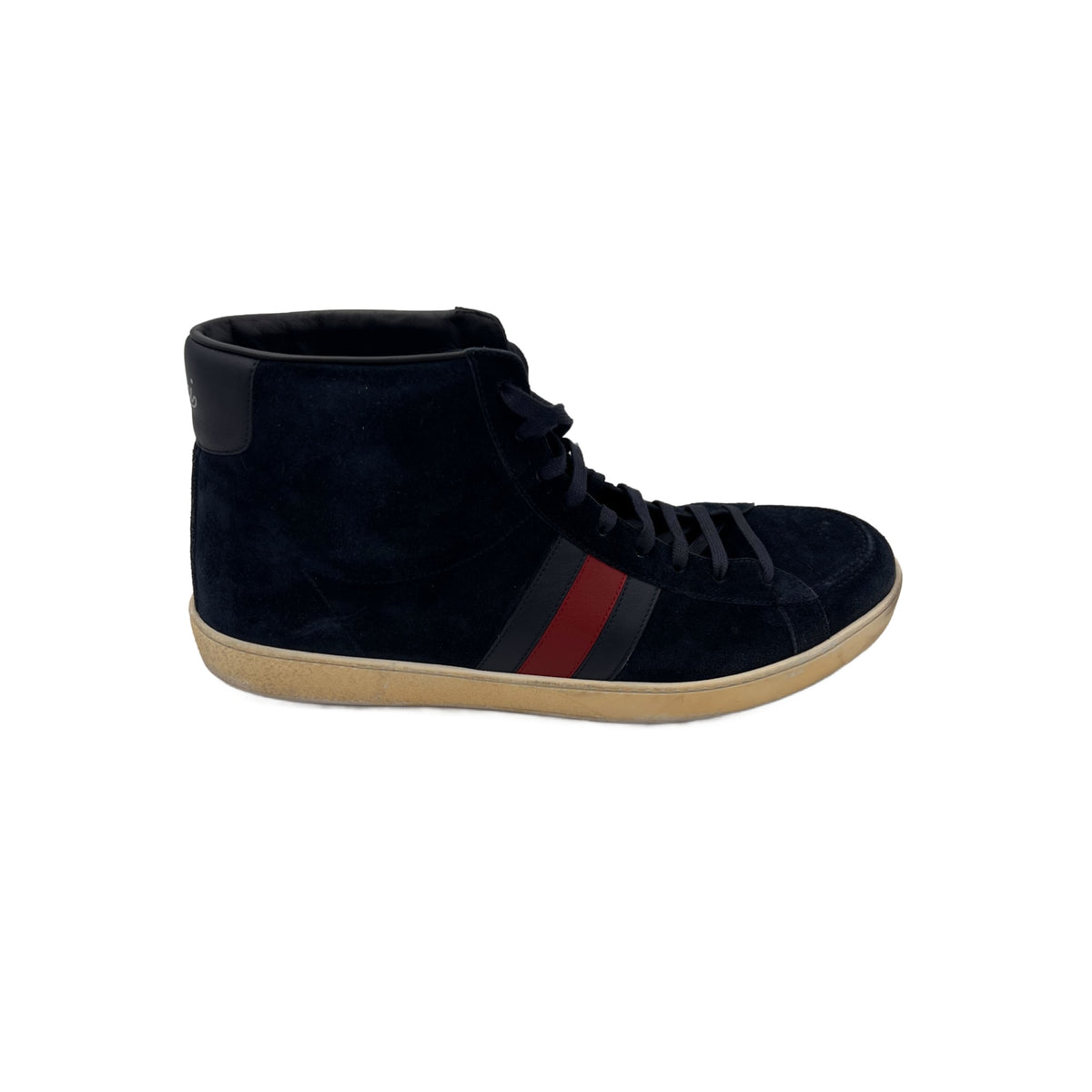 Gucci Men's Navy Blue Suede Web Detail High Top Sneakers (Pre-Owned)