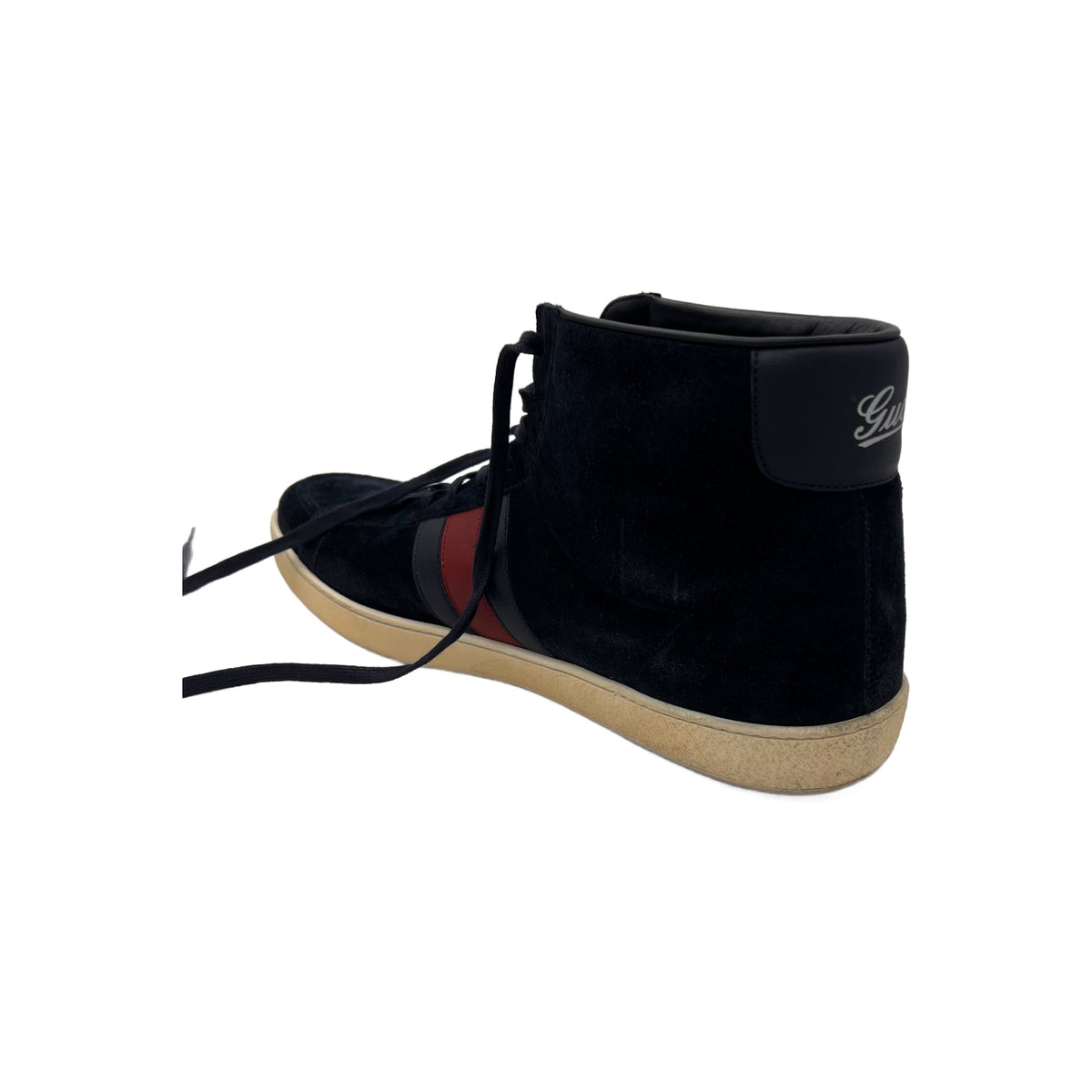 Gucci Men's Navy Blue Suede Web Detail High Top Sneakers (Pre-Owned)