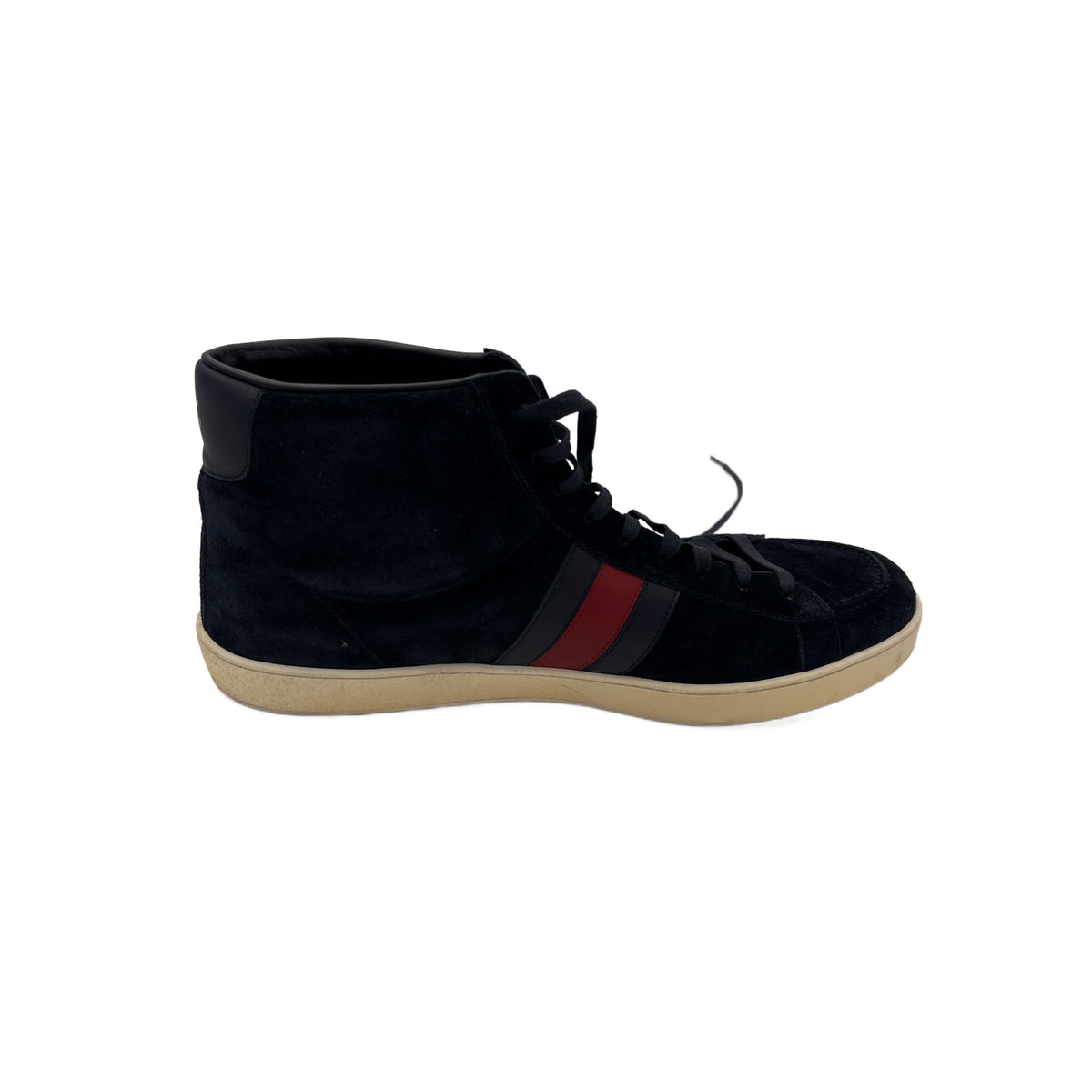 Gucci Men's Navy Blue Suede Web Detail High Top Sneakers (Pre-Owned)